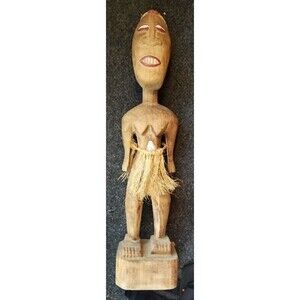 African Tribal Art Hand Carved 16.5” Teke Ritual Female Figure Republic Of Congo
